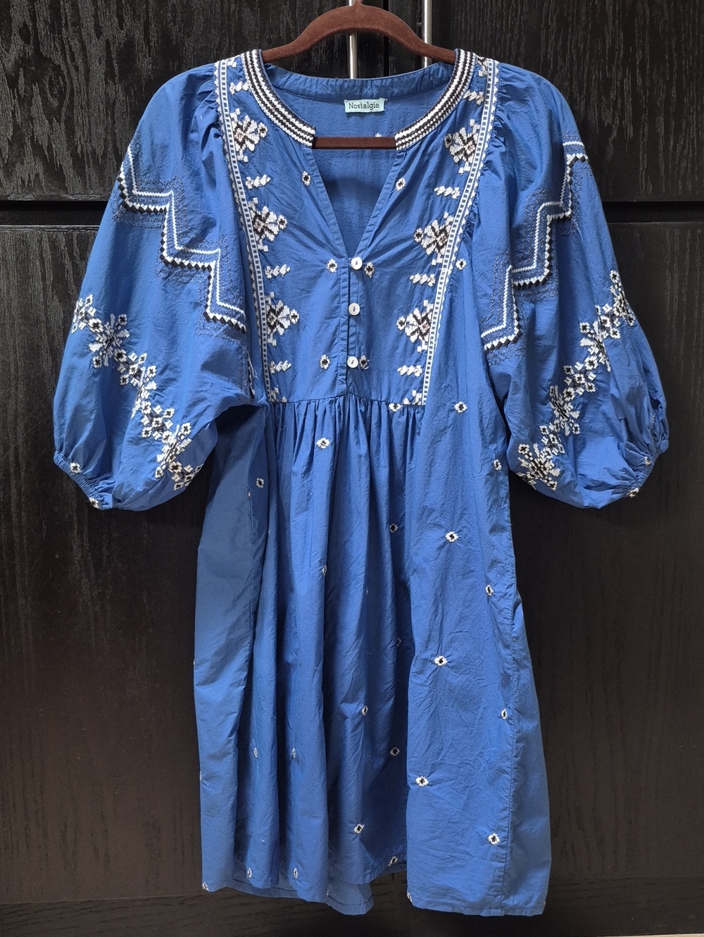 Blue Bohemian Cotton Embroidered Dress By Nostalgoa India Size Medium